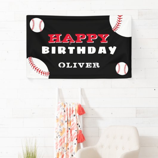 野球ボールスポーツブラック子供の誕生日パーティー 横断幕 (インサイチュ)