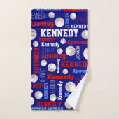 野球ボールスポーツブルーレッドホワイト名前をカスタムする バスタオルセット (ハンドタオル)