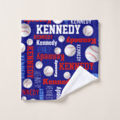 野球ボールスポーツブルーレッドホワイト名前をカスタムする バスタオルセット (ウォッシュタオル)