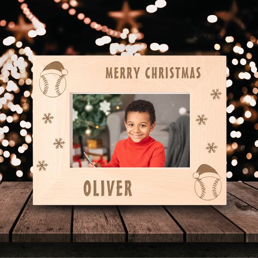 野球ボールスポーツメリークリスマスネーム レーザー彫刻フレーム