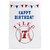 野球ボールスポーツ子供の誕生日 ミディアムペーパーバッグ (裏面)