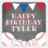 野球ボールチョークボードキッズボーイ誕生日 スクエアシール (正面)