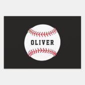 野球ボールパターンキッズネーム誕生日 ラッピングペーパーシート (正面)