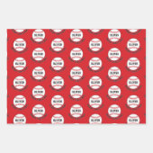 野球ボールパターンキッズ名メリークリスマス ラッピングペーパーシート (正面2)