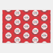 野球ボールパターンキッズ名メリークリスマス ラッピングペーパーシート (正面)