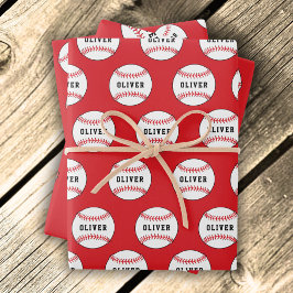 野球ボールパターンキッズ名誕生日ラッピング ラッピングペーパーシート