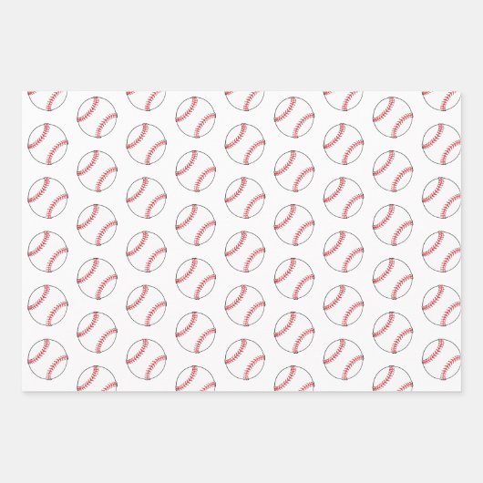 野球ボールパターンプレイヤーキッズネーム誕生日 ラッピングペーパーシート (正面3)