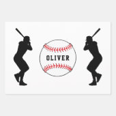 野球ボールパターンプレイヤーキッズネーム誕生日 ラッピングペーパーシート (正面)