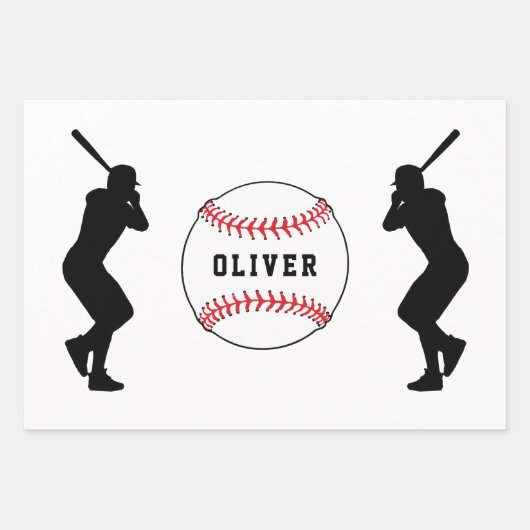 野球ボールパターンプレイヤーキッズネーム誕生日 ラッピングペーパーシート (正面)