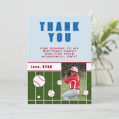 野球ボールパーソナライズされた子供の誕生日写真 サンキューカード (スタンド正面)