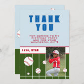 野球ボールパーソナライズされた子供の誕生日写真 サンキューカード (正面/裏面)