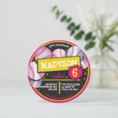 野球ボールピンクバースデーパーティーへの招待 招待状 (スタンド正面)