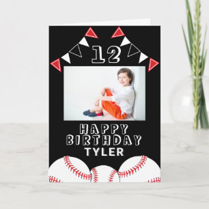 野球ボールフラッグススポーツキッズフォト誕生日 カード