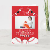 野球ボールフラッグススポーツキッズフォト誕生日 カード (正面)