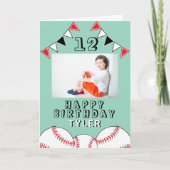野球ボールフラッグススポーツキッズフォト誕生日 カード (正面)