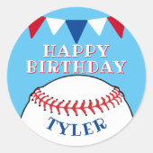 野球ボールブルーキッズボーイネームハッピーバースデー ラウンドシール (正面)