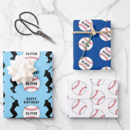 野球ボールブルースポーツ選手の子供の名前 ラッピングペーパーシート