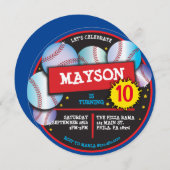 野球ボールブルーバースデーパーティーへの招待 招待状 (正面/裏面)