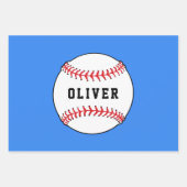 野球ボールブルーパターンキッズネーム誕生日 ラッピングペーパーシート (正面)