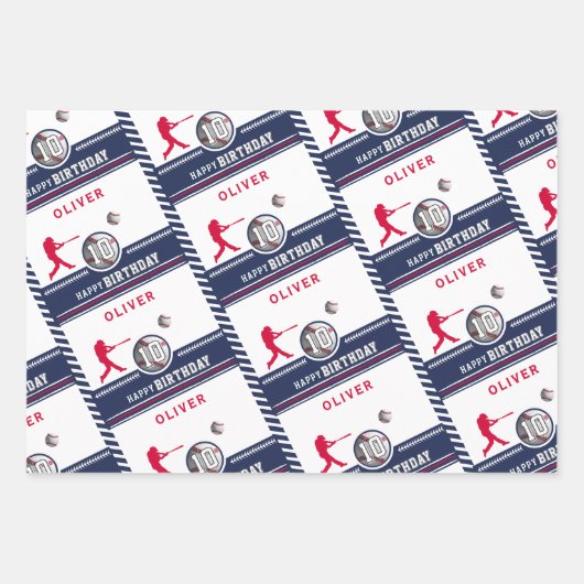 野球ボールプレーヤーをテーマにした誕生日パーティー ラッピングペーパーシート (正面2)