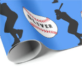 野球ボールプレーヤーキッズネーム誕生日ブルー ラッピングペーパー (ロールコーナー)