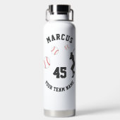 野球ボールプレーヤーシルエット名チーム番号 ウォーターボトル (背面)