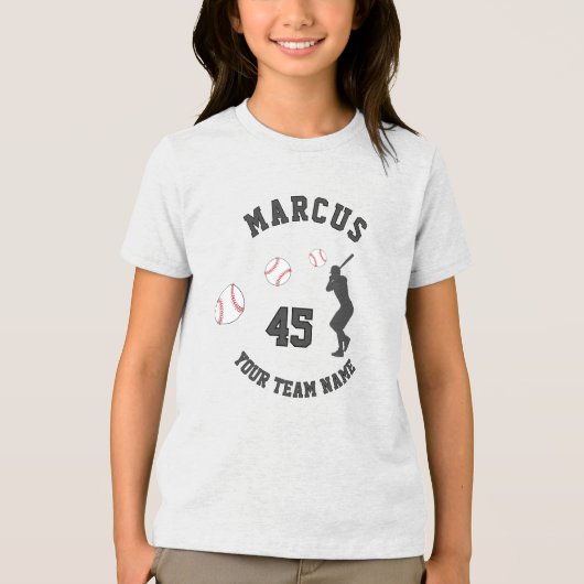 野球ボールプレーヤーシルエット名チーム番号 トライブレンドTシャツ (正面)