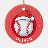 野球ボールレッドサンタハットクリスマスキッドの名前 セラミックオーナメント (正面)