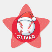 野球ボールレッドサンタハットクリスマスキッドの名前 星シール (正面)
