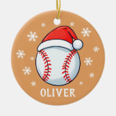 野球ボールレッドサンタハットスノーフレーク名 セラミックオーナメント (正面)