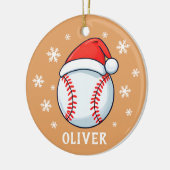 野球ボールレッドサンタハットスノーフレーク名 セラミックオーナメント (左)