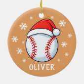野球ボールレッドサンタハットスノーフレーク名 セラミックオーナメント (裏面)
