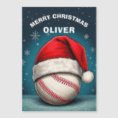 野球ボールレッドサンタハット名クリスマスカード (正面)