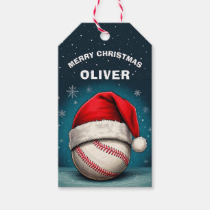 野球ボールレッドサンタハット名クリスマス ギフトタグ