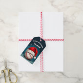 野球ボールレッドサンタハット名クリスマス ギフトタグ (より糸付き)