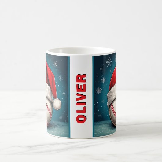 野球ボールレッドサンタハット名クリスマス コーヒーマグカップ (中央)