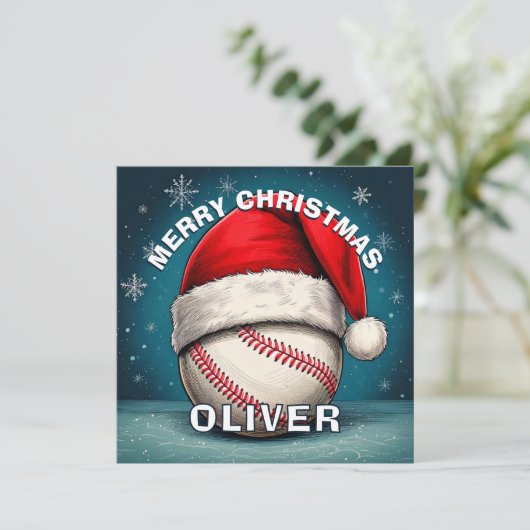 野球ボールレッドサンタハット名クリスマス シーズンカード (スタンド正面)