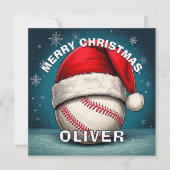 野球ボールレッドサンタハット名クリスマス シーズンカード (正面)
