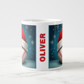 野球ボールレッドサンタハット名クリスマス ジャンボコーヒーマグカップ (正面)
