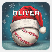 野球ボールレッドサンタハット名クリスマス スクエアシール (正面)