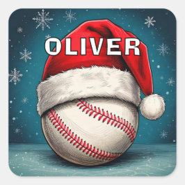 野球ボールレッドサンタハット名クリスマス スクエアシール