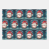 野球ボールレッドサンタハット名クリスマス ラッピングペーパーシート (正面3)