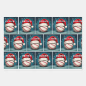 野球ボールレッドサンタハット名クリスマス ラッピングペーパーシート (正面3)