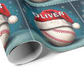 野球ボールレッドサンタハット名クリスマス ラッピングペーパー (ロールコーナー)