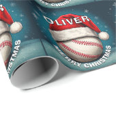 野球ボールレッドサンタハット名クリスマス ラッピングペーパー (ロールコーナー)