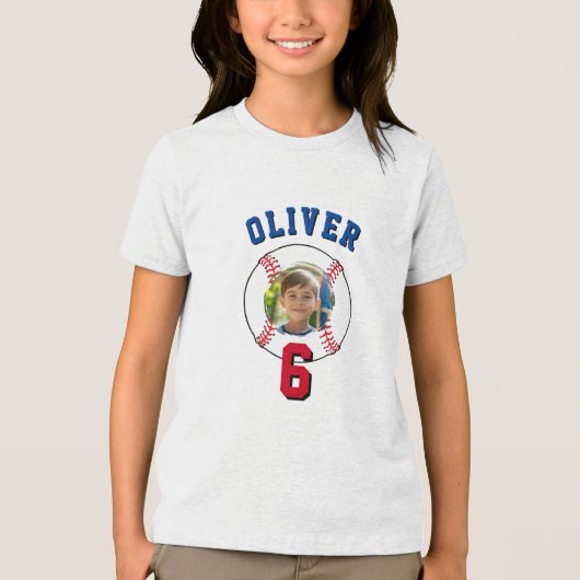 野球ボール子供の誕生日写真 トライブレンドTシャツ (正面)