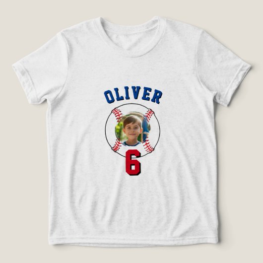 野球ボール子供の誕生日写真 トライブレンドTシャツ (デザイン正面)