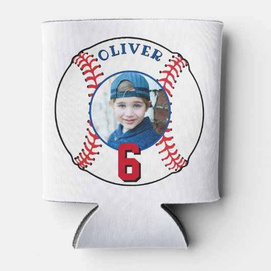 野球ボール子供の誕生日写真 缶クーラー (正面)