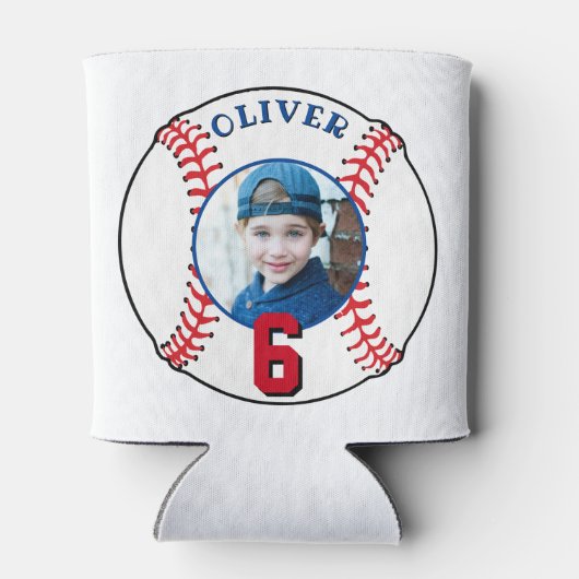 野球ボール子供の誕生日写真 缶クーラー (裏面)