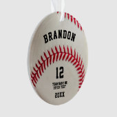 野球ボール赤ステッチフォトパーソナライズされたサー オーナメント (正面)